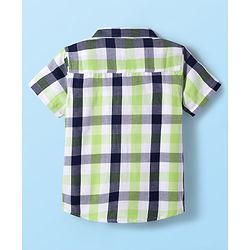 Babyhug Cotton Woven Half Sleeves Checkered Shirt & Denim Shorts Set - Navy Blue