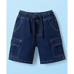 Babyhug Cotton Woven Half Sleeves Checkered Shirt & Denim Shorts Set - Navy Blue