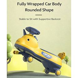Babyhug Dino Kids Swing Car with ABEC 7 Bearing Lights & Music- Yellow| Smooth PU LED Wheels| Easy to Operate| Built for Rough Play| Encourages Physical Activity| For Kids of 3 to 8 years| Sport Gift