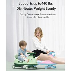 Babyhug Dino Kids Swing Car with ABEC 7 Bearing Lights & Music- Yellow| Smooth PU LED Wheels| Easy to Operate| Built for Rough Play| Encourages Physical Activity| For Kids of 3 to 8 years| Sport Gift