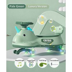 Babyhug Dino Kids Swing Car with ABEC 7 Bearing Lights & Music- Yellow| Smooth PU LED Wheels| Easy to Operate| Built for Rough Play| Encourages Physical Activity| For Kids of 3 to 8 years| Sport Gift