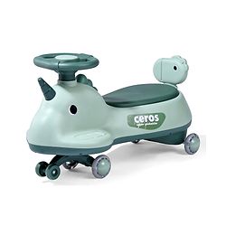 Babyhug Dino Kids Swing Car with ABEC 7 Bearing Lights & Music- Yellow| Smooth PU LED Wheels| Easy to Operate| Built for Rough Play| Encourages Physical Activity| For Kids of 3 to 8 years| Sport Gift
