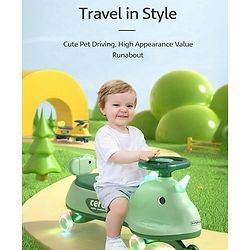 Babyhug Dino Kids Swing Car with ABEC 7 Bearing Lights & Music- Yellow| Smooth PU LED Wheels| Easy to Operate| Built for Rough Play| Encourages Physical Activity| For Kids of 3 to 8 years| Sport Gift