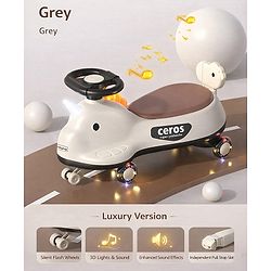Babyhug Dino Kids Swing Car with ABEC 7 Bearing Lights & Music- Yellow| Smooth PU LED Wheels| Easy to Operate| Built for Rough Play| Encourages Physical Activity| For Kids of 3 to 8 years| Sport Gift