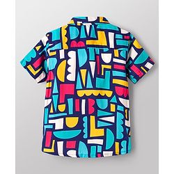 Babyhug Rayon Knit Half Sleeves Printed Shirt & Denim Shorts Set with Inner Tee - Blue