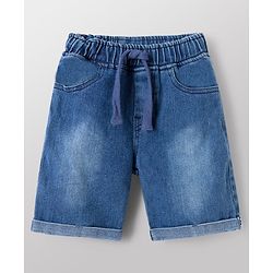 Babyhug Rayon Knit Half Sleeves Printed Shirt & Denim Shorts Set with Inner Tee - Blue