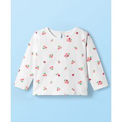 Babyhug Cotton Woven Frock with Full Sleeves Inner Tee Floral Print & Embroidery - Red & White