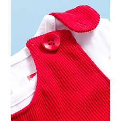 Babyhug Cotton Woven Frock with Full Sleeves Inner Tee Floral Print & Embroidery - Red & White