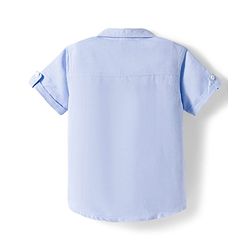 Babyhug Cotton Knit Half Sleeves Shirt with Stamp Print & Denim Shorts Set -  Blue
