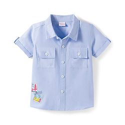 Babyhug Cotton Knit Half Sleeves Shirt with Stamp Print & Denim Shorts Set -  Blue