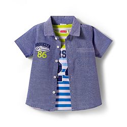Babyhug Cotton Knit Half Sleeves Shirt & Denim Shorts Set With Printed Inner Tee - Blue