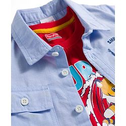Babyhug Cotton Knit Half Sleeves & Shorts Set With Tiger Printed Tank T-Shirt - Blue & Red