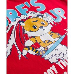 Babyhug Cotton Knit Half Sleeves & Shorts Set With Tiger Printed Tank T-Shirt - Blue & Red