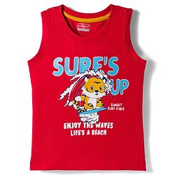 Babyhug Cotton Knit Half Sleeves & Shorts Set With Tiger Printed Tank T-Shirt - Blue & Red