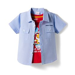 Babyhug Cotton Knit Half Sleeves & Shorts Set With Tiger Printed Tank T-Shirt - Blue & Red