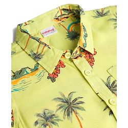 Babyhug Rayon Woven Half Sleeves Palm Tree Printed Shirt & Shorts Set - Light Green