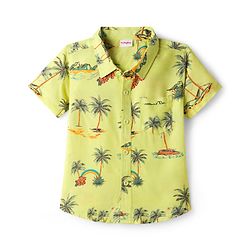 Babyhug Rayon Woven Half Sleeves Palm Tree Printed Shirt & Shorts Set - Light Green