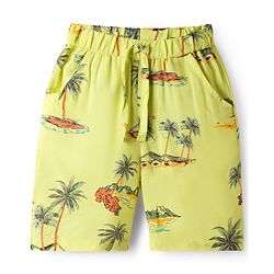 Babyhug Rayon Woven Half Sleeves Palm Tree Printed Shirt & Shorts Set - Light Green