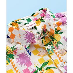 Babyhug Rayon Woven Half Sleeves Shirt & Shorts Co-ord Set With Tropical Print - White