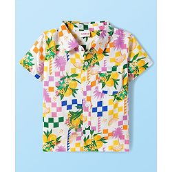 Babyhug Rayon Woven Half Sleeves Shirt & Shorts Co-ord Set With Tropical Print - White