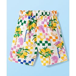 Babyhug Rayon Woven Half Sleeves Shirt & Shorts Co-ord Set With Tropical Print - White