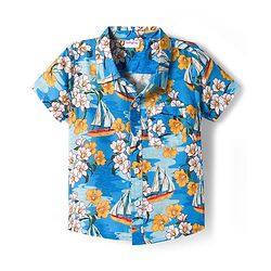 Babyhug Rayon Woven Half Sleeves Floral Printed Shirt & Shorts Set - Blue