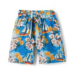 Babyhug Rayon Woven Half Sleeves Floral Printed Shirt & Shorts Set - Blue