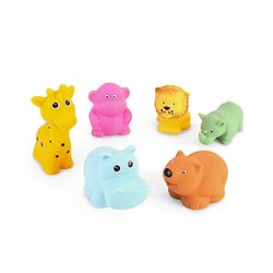 Babyhug Squeeze Bath Toy - Pack Of 6| Jungle Adventure Set With Giraffe, Hippo, Rhino, Bear, Monkey & Lion Characters| Perfect Gifting Toy| Non Toxic| BIS Certified