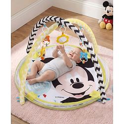 Babyhug Disney Baby 3-in-1 Play Gym with Ball Pit, Hanging Toys & Mickey Storage Pocket| 30 Colorful Balls| Flexible Arches| Foldable Mesh Arena| Sensory & Motor Skill Development| BIS Certified