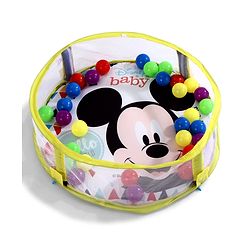Babyhug Disney Baby 3-in-1 Play Gym with Ball Pit, Hanging Toys & Mickey Storage Pocket| 30 Colorful Balls| Flexible Arches| Foldable Mesh Arena| Sensory & Motor Skill Development| BIS Certified