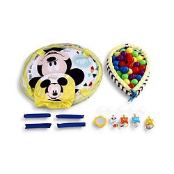 Babyhug Disney Baby 3-in-1 Play Gym with Ball Pit, Hanging Toys & Mickey Storage Pocket| 30 Colorful Balls| Flexible Arches| Foldable Mesh Arena| Sensory & Motor Skill Development| BIS Certified