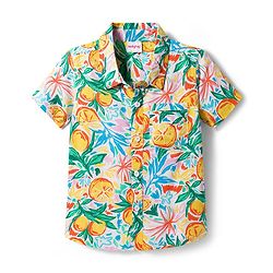 Babyhug Rayon Woven Half Sleeves Shirt & Denim Shorts Set With Tropical Print - Multicolor