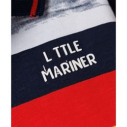 Babyhug Single Jersey Knit Half Sleeves Cut & Sew Polo T-Shirt & Denim Shorts Set with Nautical Theme Embroidery - Blue