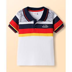 Babyhug Single Jersey Knit Half Sleeves Cut & Sew Polo T-Shirt & Denim Shorts Set with Nautical Theme Embroidery - Blue
