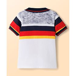 Babyhug Single Jersey Knit Half Sleeves Cut & Sew Polo T-Shirt & Denim Shorts Set with Nautical Theme Embroidery - Blue