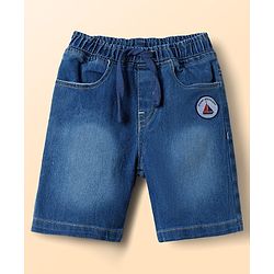 Babyhug Single Jersey Knit Half Sleeves Cut & Sew Polo T-Shirt & Denim Shorts Set with Nautical Theme Embroidery - Blue