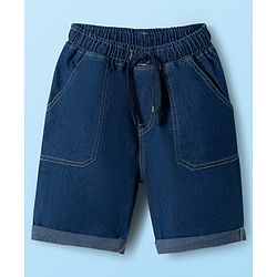 Babyhug Single Jersey Knit Half Sleeves T-Shirt & Denim Shorts Set with Leaf Print - Navy Blue
