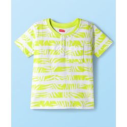 Babyhug Single Jersey Knit Half Sleeves T-Shirt & Denim Shorts Set with Leaf Print - Navy Blue