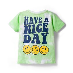 Babyhug Single Jersey Knit Half Sleeves T-Shirt & Shorts Set with Smiley Print - Light Green & Blue