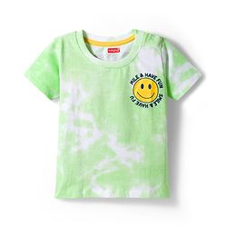 Babyhug Single Jersey Knit Half Sleeves T-Shirt & Shorts Set with Smiley Print - Light Green & Blue