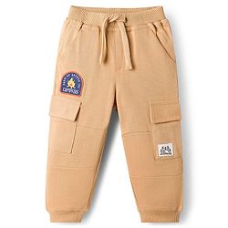 Babyhug Cotton Knit Full Length Lounge Pant with Patch Detailing - Cream