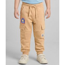 Babyhug Cotton Knit Full Length Lounge Pant with Patch Detailing - Cream