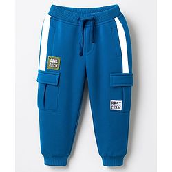 Babyhug Looper Knit Full Length Lounge Pant With Text Badge - Blue