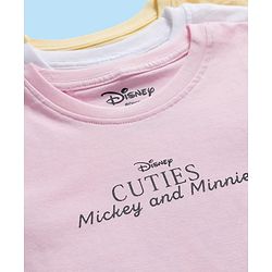 Babyhug Disney Single Jersey Knit Half Sleeves T-Shirts with Minnie & Friends Graphic Pack of 3 - Yellow White & Pink