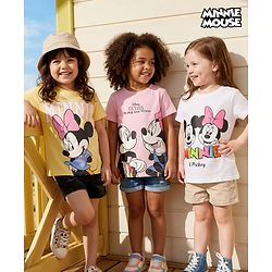 Babyhug Disney Single Jersey Knit Half Sleeves T-Shirts with Minnie & Friends Graphic Pack of 3 - Yellow White & Pink