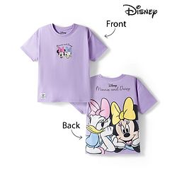 Babyhug Disney Single Jersey Knit Drop Shoulder Half Sleeves T-Shirt with Front & Back Minnie & Friends Graphic - Lavender
