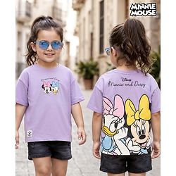 Babyhug Disney Single Jersey Knit Drop Shoulder Half Sleeves T-Shirt with Front & Back Minnie & Friends Graphic - Lavender