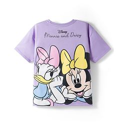 Babyhug Disney Single Jersey Knit Drop Shoulder Half Sleeves T-Shirt with Front & Back Minnie & Friends Graphic - Lavender