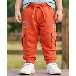 Babyhug Looper Knit Full Length Lounge Pant With Text Print - Red