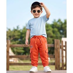 Babyhug Looper Knit Full Length Lounge Pant With Text Print - Red
